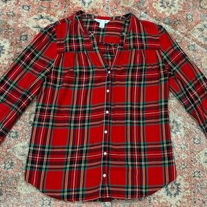 Old Navy Red Plaid Button-Up Tunic